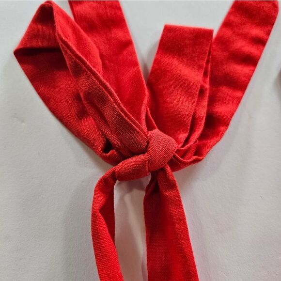 Lulu's Tier-ly Delightful Linen Blend Red Tie-Strap Tiered Bustier Mini Dress S - Picture 8 of 12